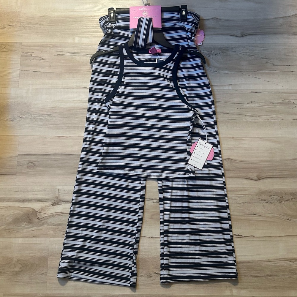 Crystal Cabanas Striped Tank & Wide-Leg Lounge Set in Navy and White Size Medium